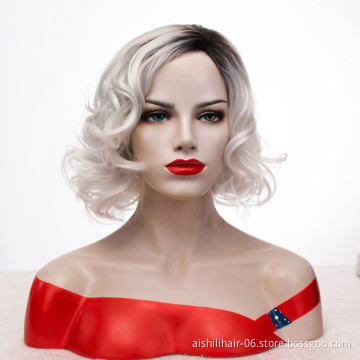 Wholesale price omber black light blonde color hair end natural wave  wig 8 inch heat resistant synthetic hair wigs for women